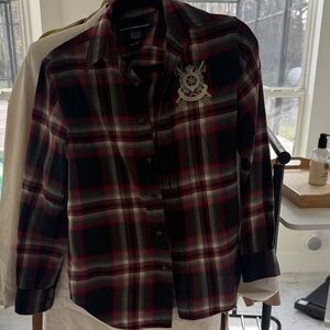 Ralph Lauren Red and Black Plaid Shirt with Crest
